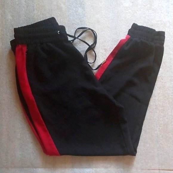 Zara Pants - Zara Black Jogger Pants with Red Stripe, Large